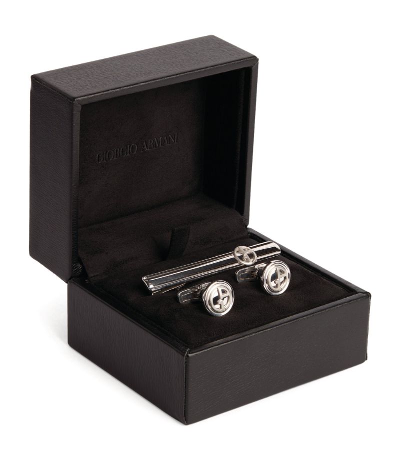 Giorgio Armani Sterling Silver Tie Clip And Cufflinks Set