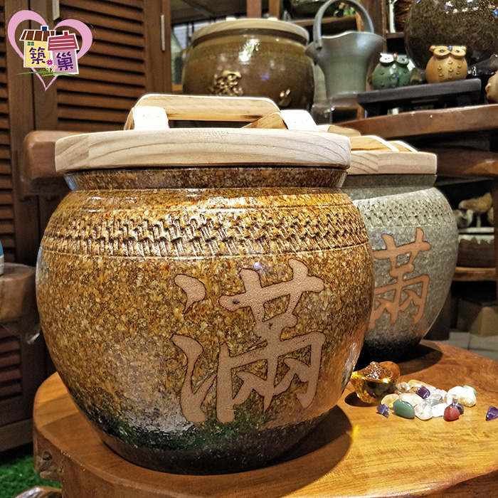 ✨命理老師一致推薦✨ 5斤滿福立體磨砂刻字招財進寶陶瓷米缸甕聚寶盆 【築巢傢飾】