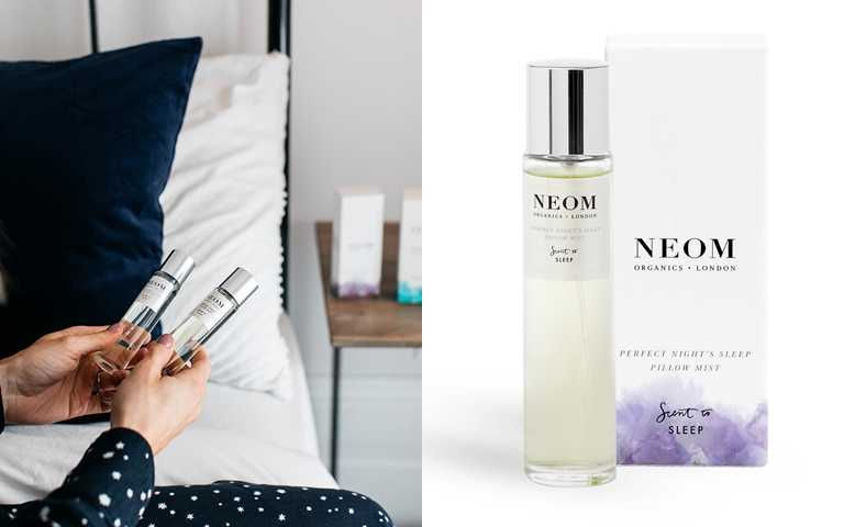 NEOM舒緩恬睡枕頭噴霧 30ml／1,100元 在多達19種天然精油中，特別提高洋甘菊及廣藿香的比例以提升睡眠品質。因為配方相當天然純淨，連嬰兒房也適用。(圖／品牌提供)
