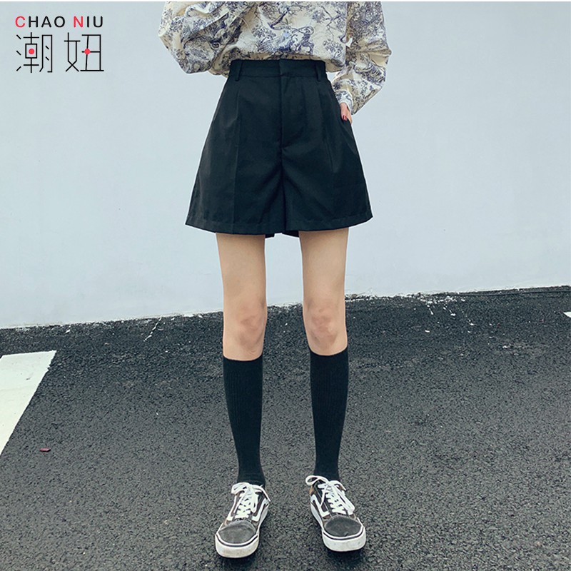[優質現貨] 休閒短褲 闊腿短褲 素色褲子 韓版寬鬆西裝短褲 a字短裤 短褲 熱褲 高腰褲 運動短褲 百搭褲子 女生衣著