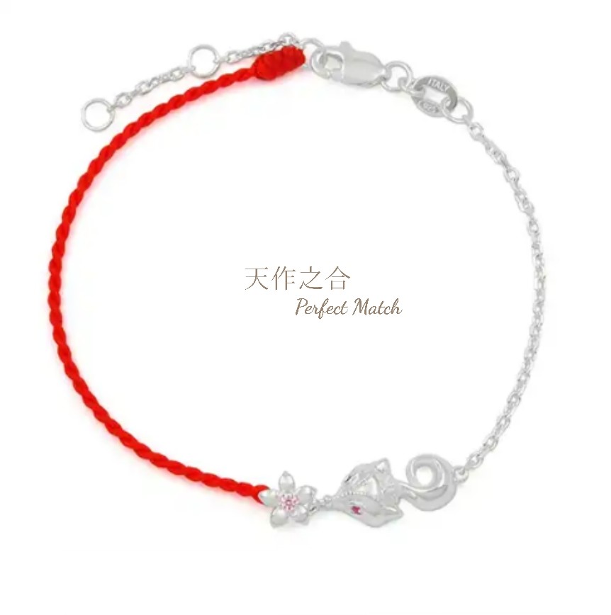 招財穩賺。好姻緣。好人緣狐狸s925銀飾紅線手鍊 (手作系列)