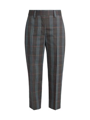 These cropped straight leg trousers are finished in a sophisticated check pattern that gives a polis