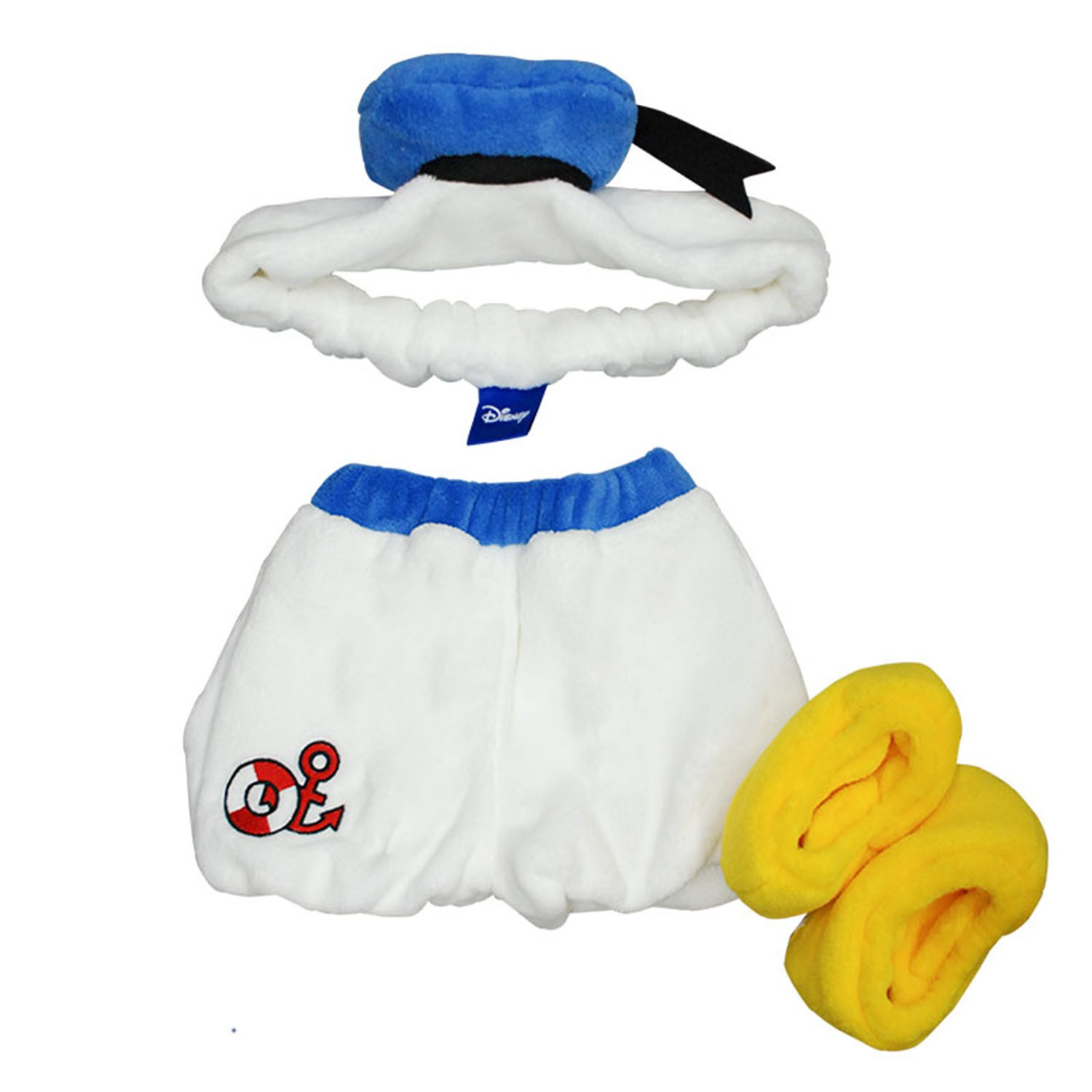 日本akachan honpo台灣線上獨賣！。髮飾、褲子與室內鞋的3件組，輕輕鬆鬆就可變身唐老鴨。。無論在派對上或外出都是受人矚目的焦點。。室內鞋鞋底做了防滑處理，也可在家中到處走動。。可以開心地享受