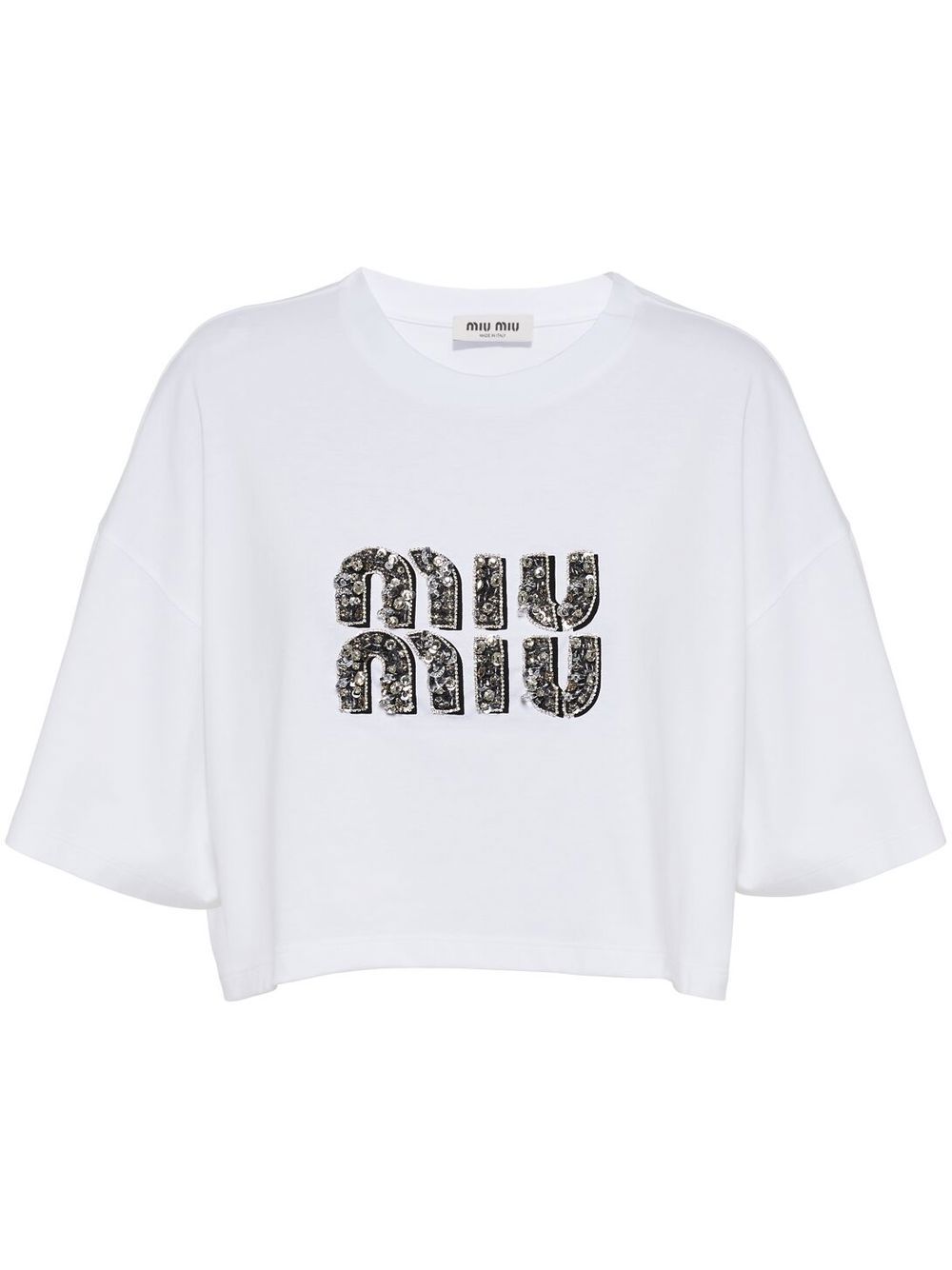 Miu Miu - crystal-embellished cotton T-Shirt - women - Cotton - XS - White