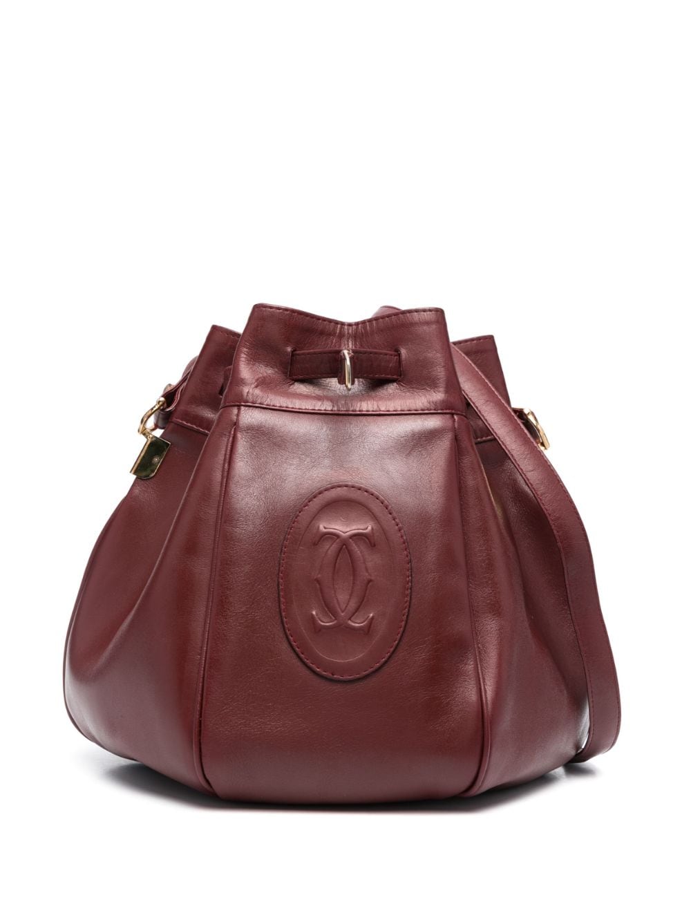 Cartier - 1990s large logo patch bucket shoulder bag - women - Calf Leather - One Size - Red