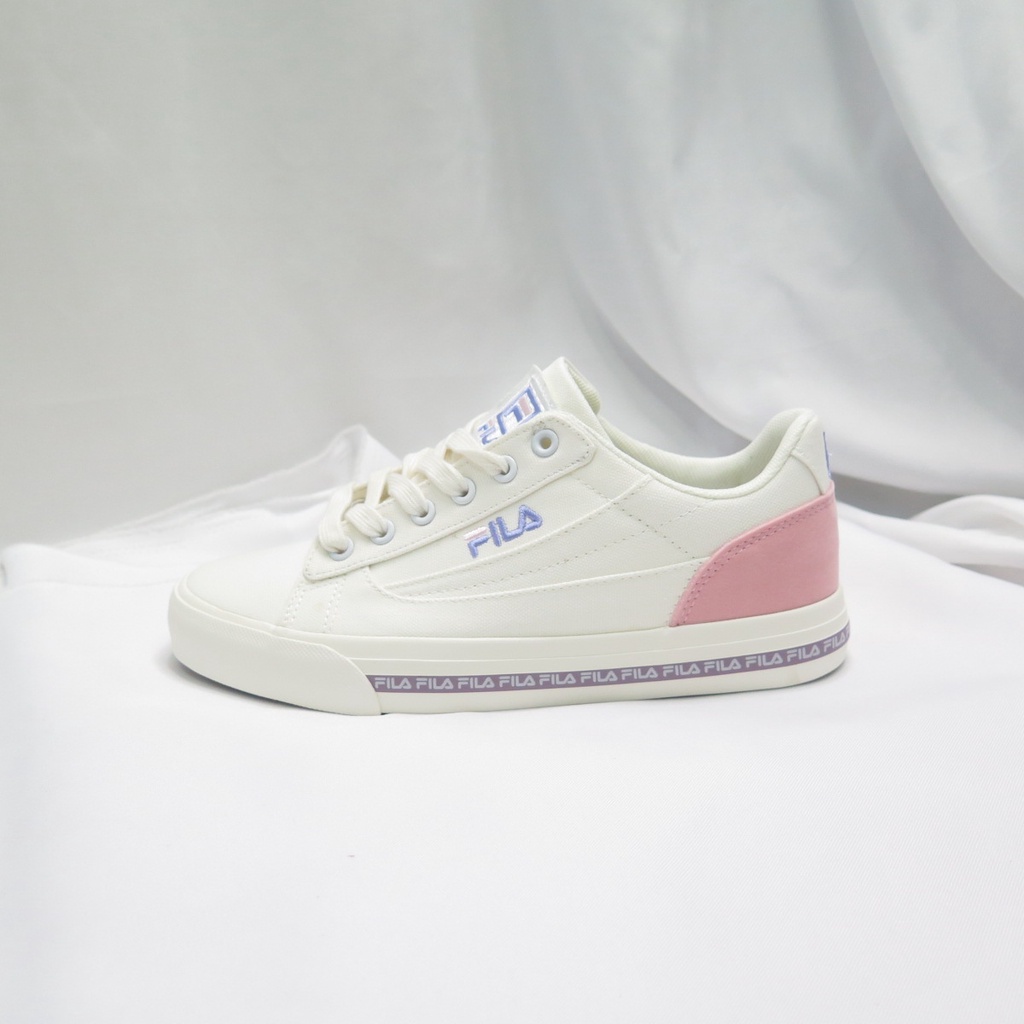 FILA 帆布鞋 休閒鞋 邊條LOGO 女款 5C932V195 白x粉【iSport愛運動】