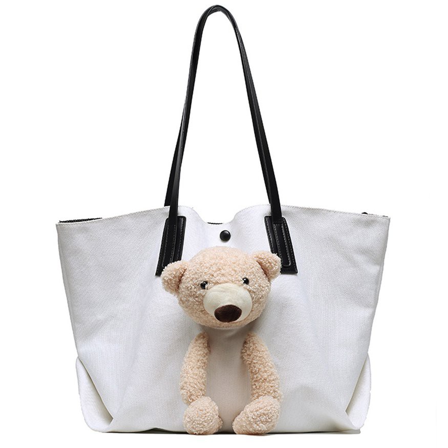 特點：1.外觀設計：產品採用卡通熊形狀，圖案為熊，小巧可愛。2.耐用的材料：本產品採用帆布材料製成，安全環保，柔軟舒適，防水耐磨堅固，輕巧且易於使用。3.大容量：該產品由輕質材料製成，具有大容量。它可