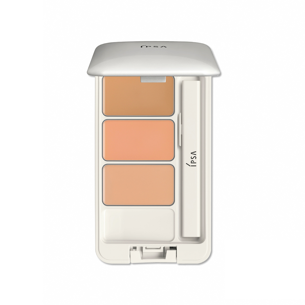 三色一組的遮瑕組, 可自在調出適合自己的膚色, 輕鬆遮蓋肌膚的色差與小瑕疵。 使用方法: 以內附之刷具沾取適量, 調勻後塗抹於臉上在意之處。