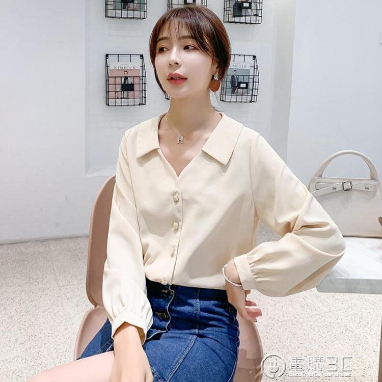 春季新款洋氣V領襯衫女設計感小眾上衣超仙時尚氣質雪紡襯衣 電購3C