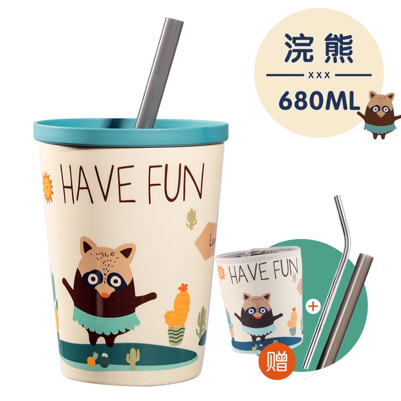 辦公室吸管杯 高顏值女玻璃陶瓷網紅水杯帶粗吸管的杯子家用珍珠奶茶大人大容量【HH11020】