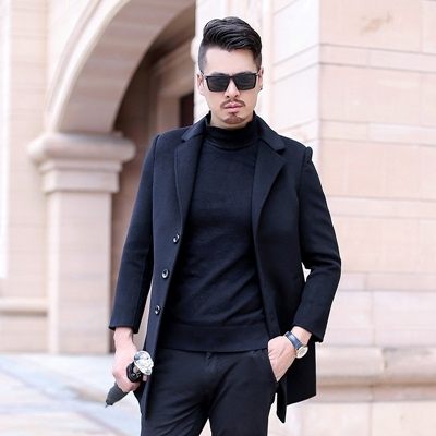 毛呢大衣-純色西裝領單排扣休閒男風衣3色73uo14【巴黎精品】