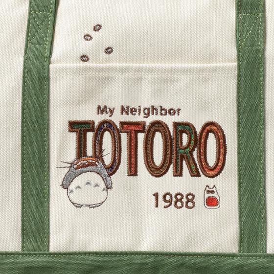 【真愛日本】帆布 刺繡 托特提袋 橫式 龍貓 1988 totoro 宮崎駿 吉卜力 便當袋 提袋 手提袋 收納袋 外出袋 購物袋 4992272703610