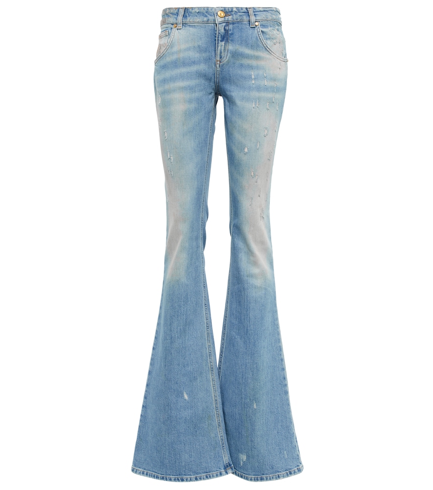 Distressed mid-rise flared jeans