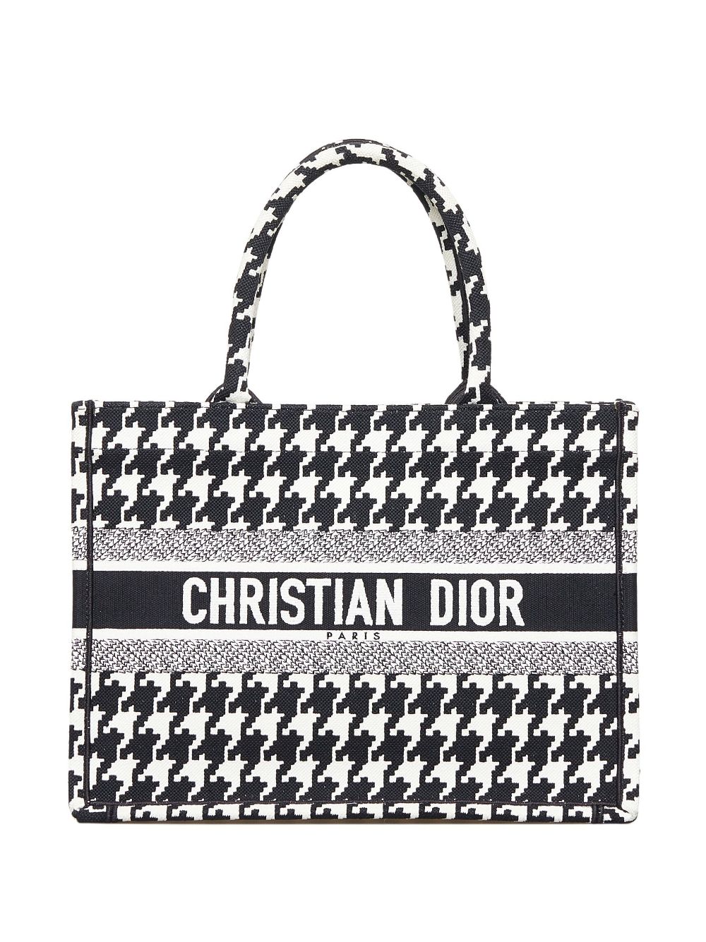 Christian Dior - 2022 pre-owned Houndstooth Book Tote bag - women - Canvas - One Size - Black