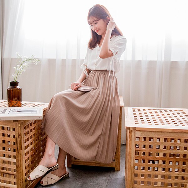 ★限時下殺$263★MIUSTAR 挺版唯美！鬆緊飄逸百褶長裙(共4色)0407預購【NH0913GW】