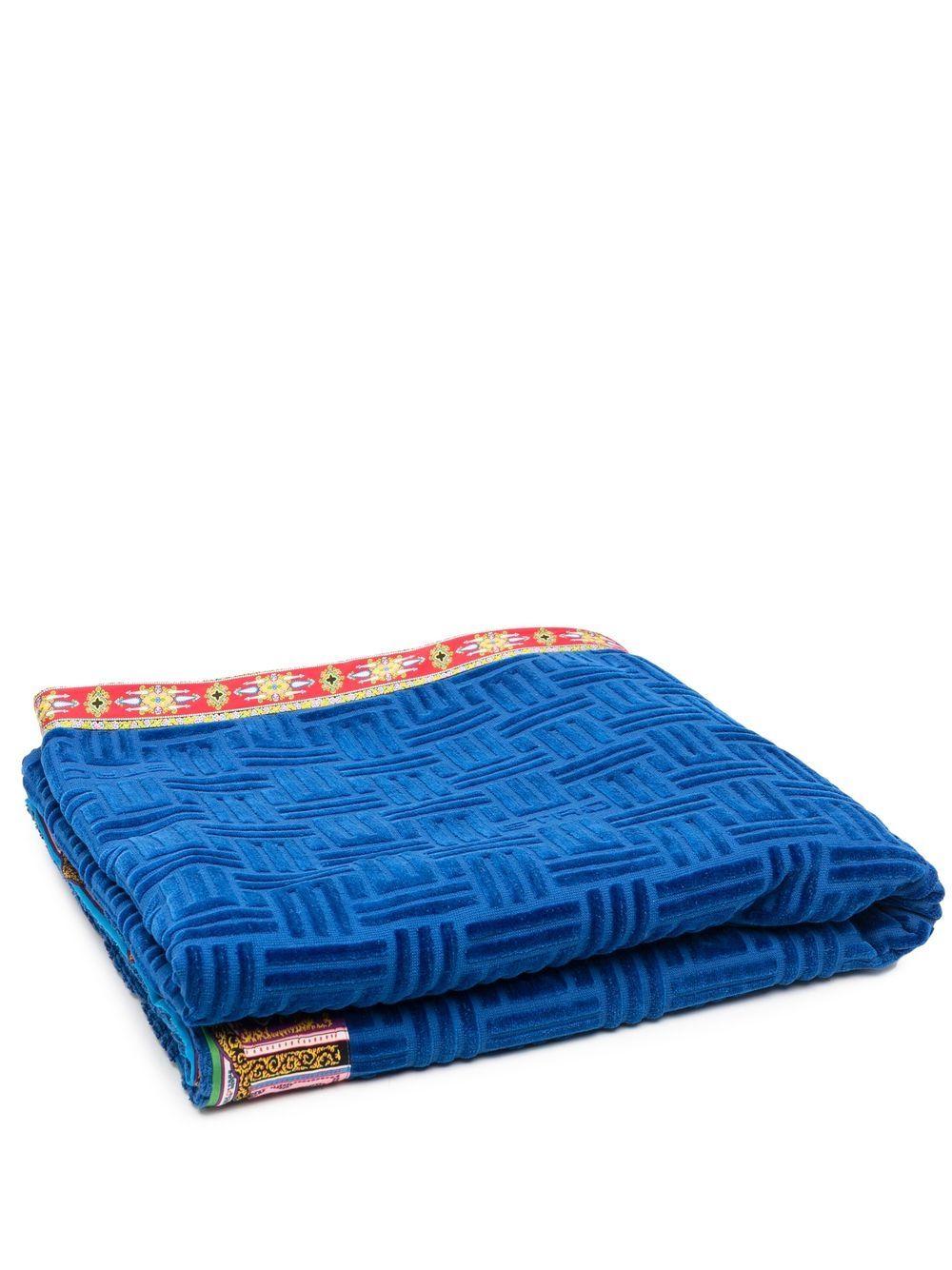 ETRO - monogram-pattern contrast-trim beach towel - men - Cotton - One Size - Blue