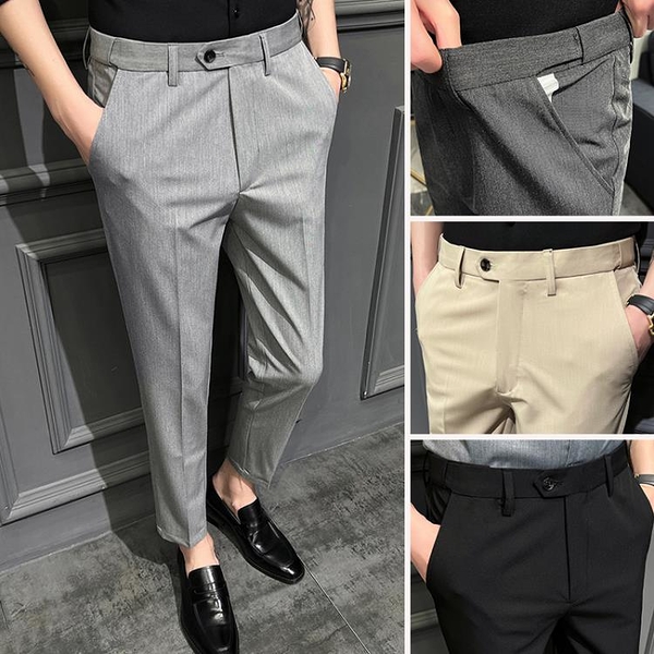 西裝褲 休閒垂感西褲男2022新款高級感男裝商務正裝修身小腳九分西裝褲子 父親節免運