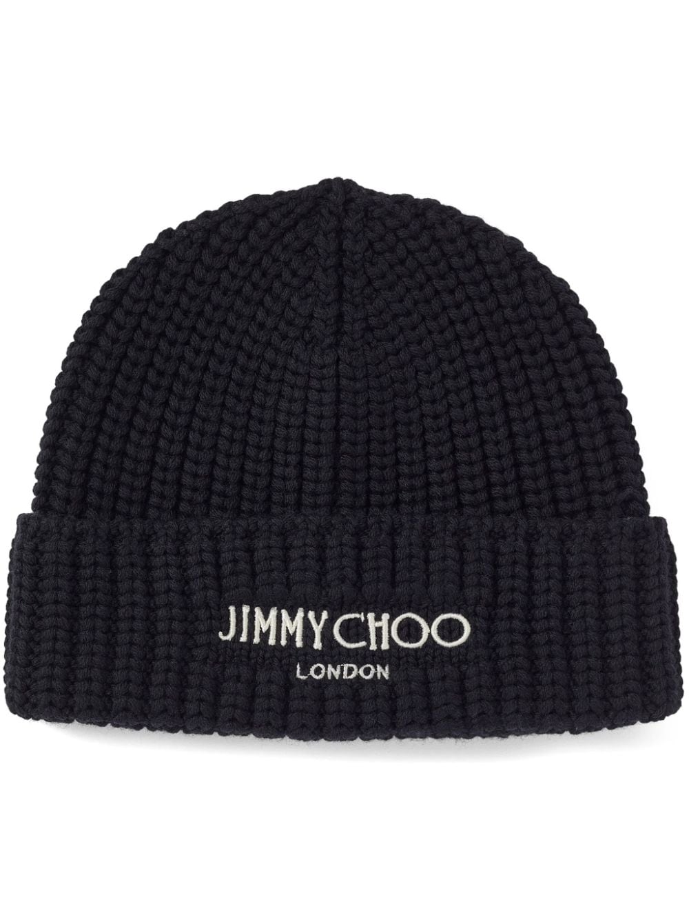 Jimmy Choo - logo-embroidered ribbed-knit beanie - women - Virgin Wool - One Size - Black