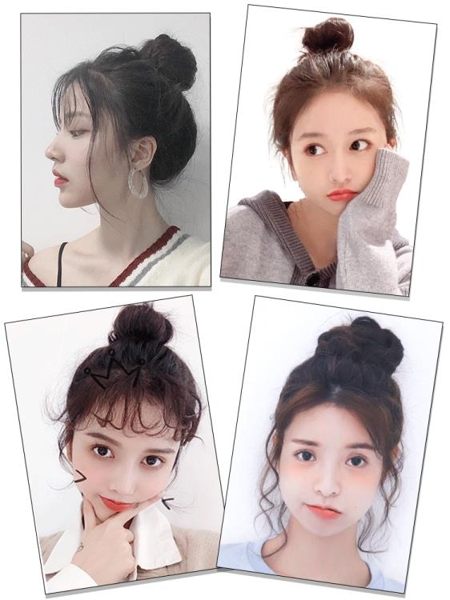 假髮 全真人髮假髮髮圈 捲髮丸子頭假髮包 半丸子頭直花苞頭捲髮圈髮髻 小宅女