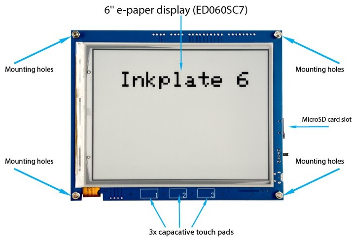 Inkplate 6機身4個角落還有螺絲安裝點，方便安裝到各種機構上。