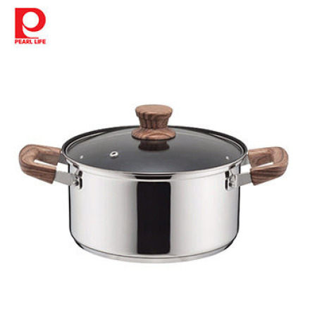 【日本珍珠金屬】不鏽鋼3層木紋雙耳不沾鍋(附鍋蓋)-20cm