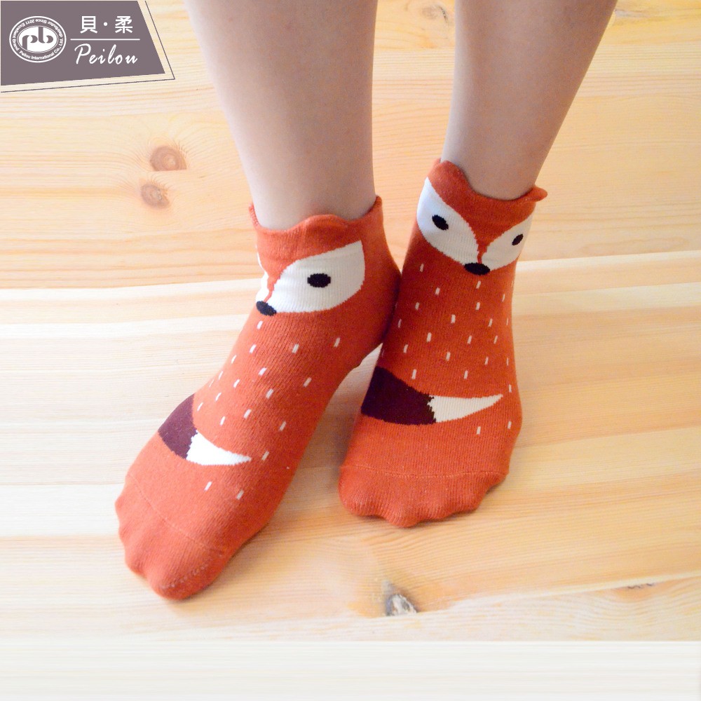 貝柔趣味立體止滑童短襪-狐狸(單雙)