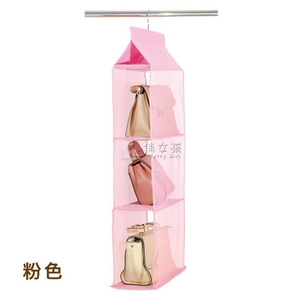 掛袋 3層放裝包包收納掛袋衣櫥柜懸掛式多層布藝防塵袋包收納架子 俏女孩