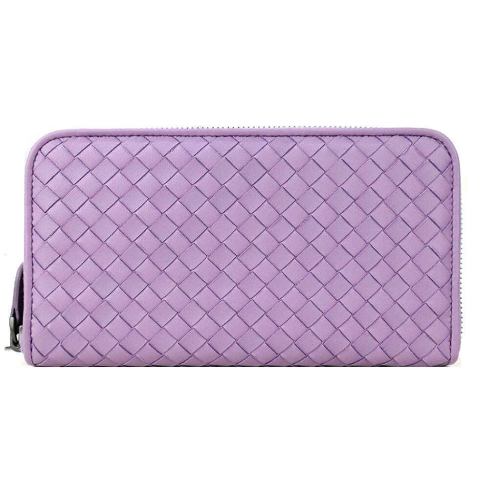 BOTTEGA VENETA 經典編織小羊皮拉鍊長夾(紫518389 V001N 5407)