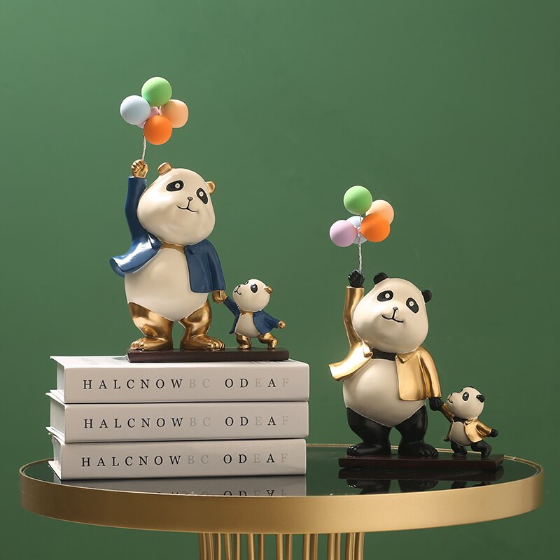 免運 創意氣球親子熊貓擺件客廳電視柜兒童房可愛溫馨桌面裝飾品小擺設