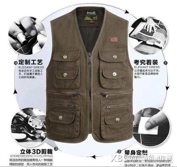 新款中老年馬甲男裝戶外春秋款純棉寬鬆多口袋馬甲爸爸裝牛仔坎肩『新佰數位屋』