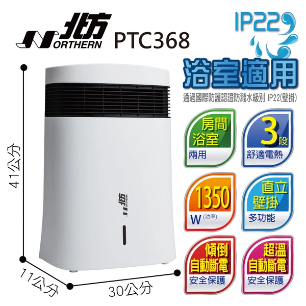 【德國北方】 房間/浴室兩用 直立/壁掛 電暖器(PTC368)