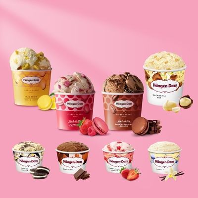哈根達斯 YAHOO獨家 浪漫饗宴馬卡龍迷你杯12入組 100ml(巧克1草莓覆盆子1柚香檸檬1夏果1)+75ml(香草2草莓2淇巧2巧克2)