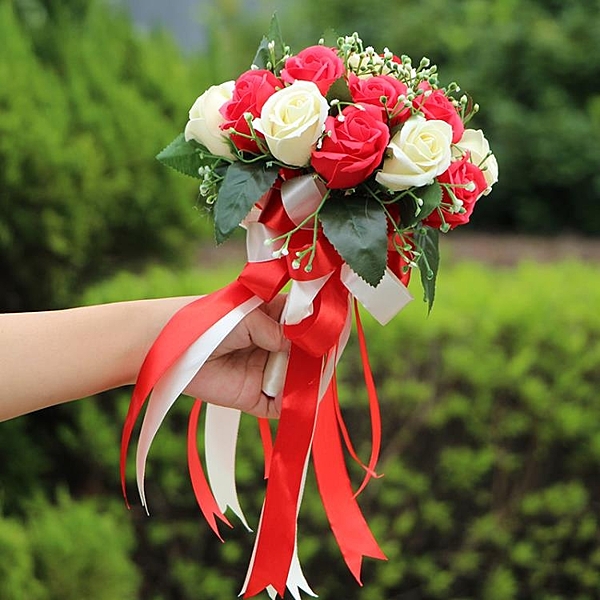 仿真中式玫瑰鮮花結婚手捧花新娘伴娘香皂花球婚禮慶裝飾花束道具