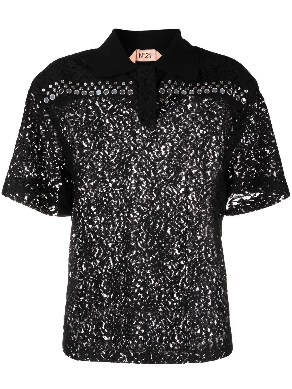 Nº21 - stud-detail polo shirt - women - Polyester/Cotton/Acetate/Silk/PVC/Metal/glass - 40 - Black