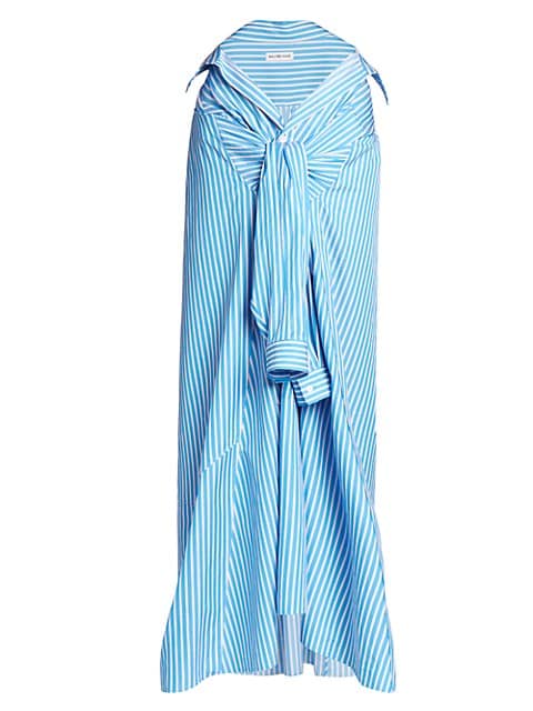 This pinstripe poplin maxi skirt has a shirting-inspired design that's tied up at the waist adding f