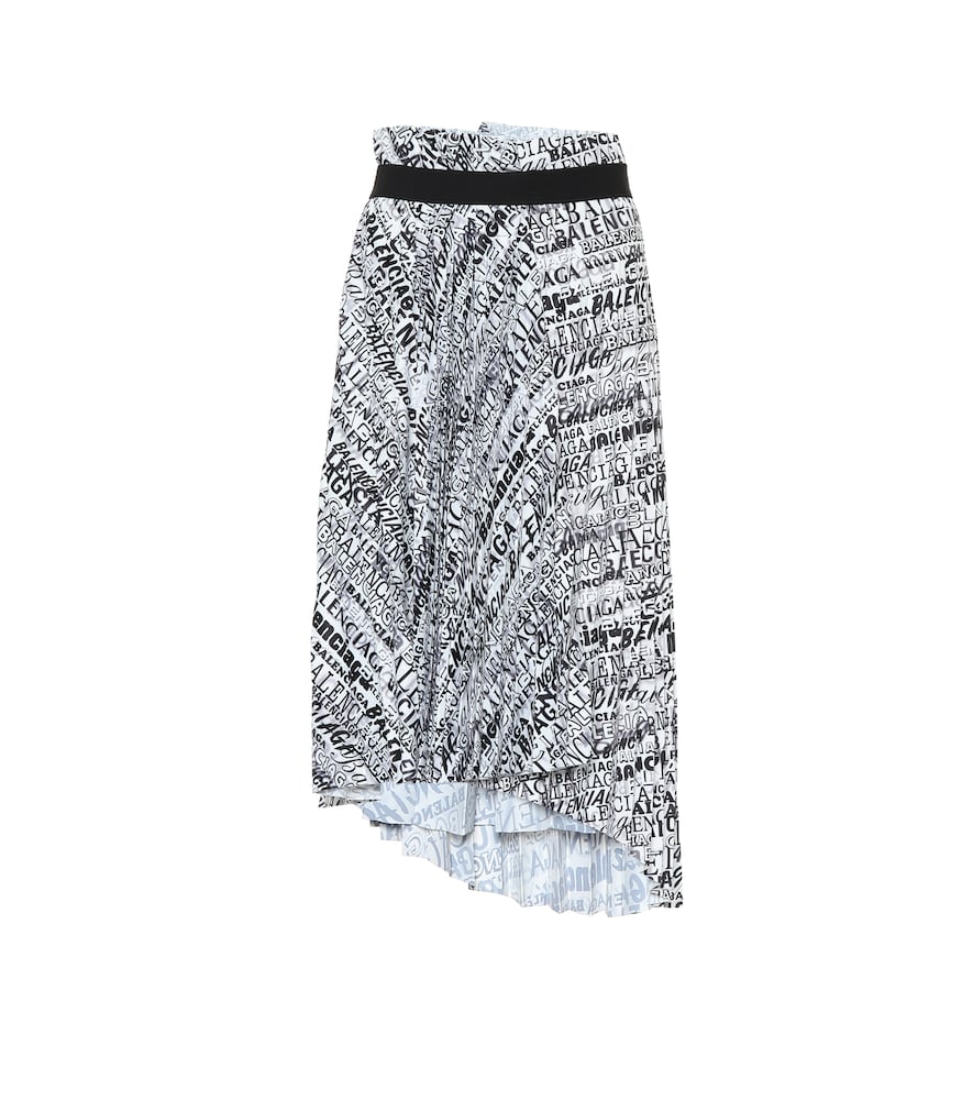 This striking pleated skirt from Balenciaga is rendered in a monochrome logo print for bold styling.