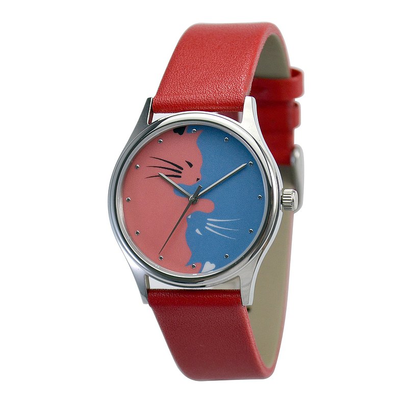 聖誕禮物陰陽貓手錶 雙色 紅錶帶 中性設計 全球免運