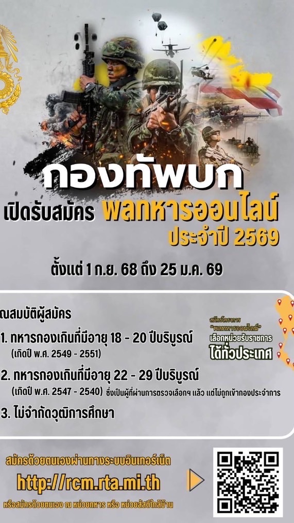 ทหารออนไลน์ ปี2569 หน่วยในพื้นที่ มทบ.16