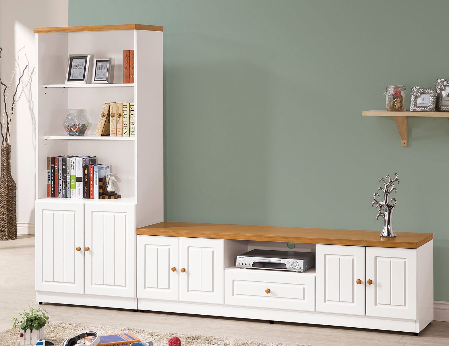 【簡單家具】，W370-2 鄉村風8.5尺L型電視櫃組/電視櫃/書櫃/展示櫃/鄉村風，大台北都會區免運費