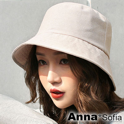 【均一價，2件再折扣】AnnaSofia 古著單色圈線 遮陽防曬漁夫帽盆帽(麻本色系)