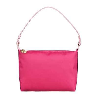 LONGCHAMP LE PLIAGE REPLAY金字圓標LOGO拼色尼龍拉鍊肩背包(桃紅x紫紅)@#@ LONGCHAMP LE PLIAGE REPLAY金字圓標LOGO拼色尼龍拉鍊肩背包(桃紅x紫紅)