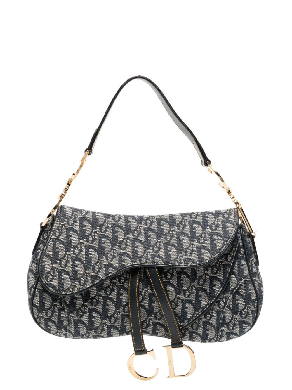 Christian Dior - 2002 pre-owned Trotter Double Saddle bag - women - Canvas/Silk/Leather - One Size - Blue