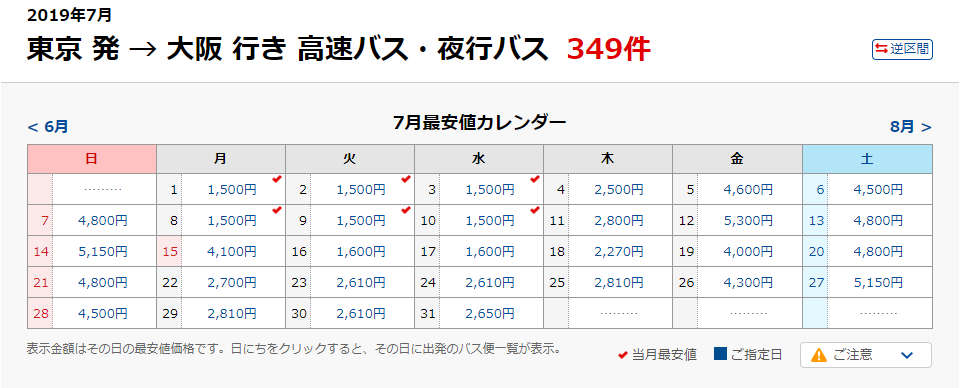 夜行巴士價位