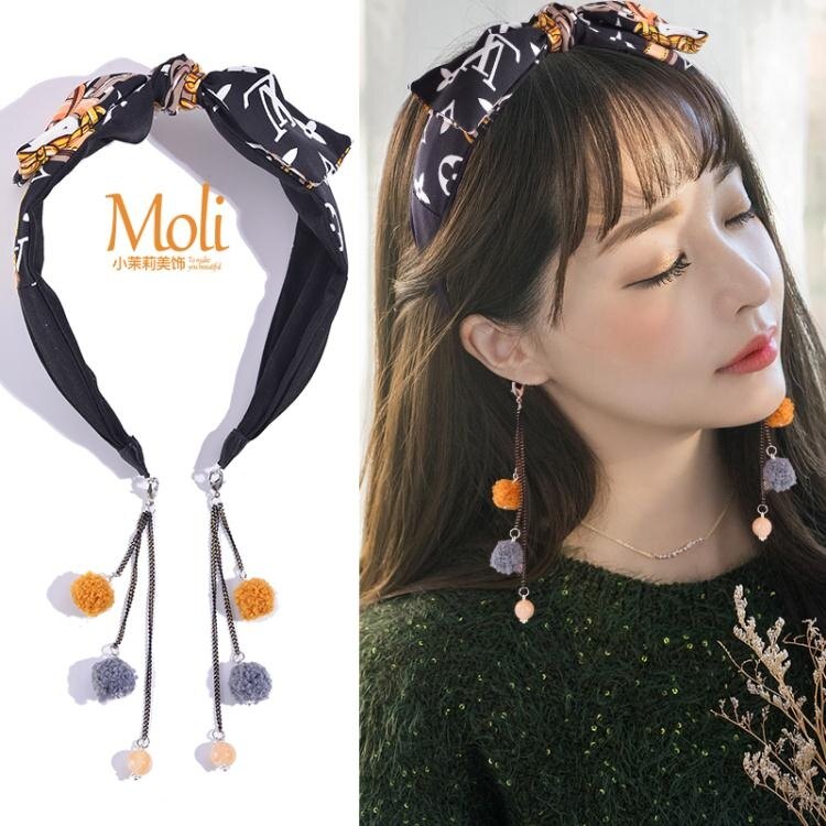 髮箍女假耳環一體秋冬綁髮仙女森繫超仙頭飾短髮百搭外出髮帶頭箍