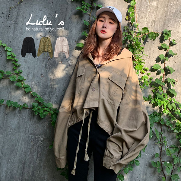 091211♦ 大理石紋釦/下擺抽繩可調整/袖口寬鬆設計(兩顆釦可調整)