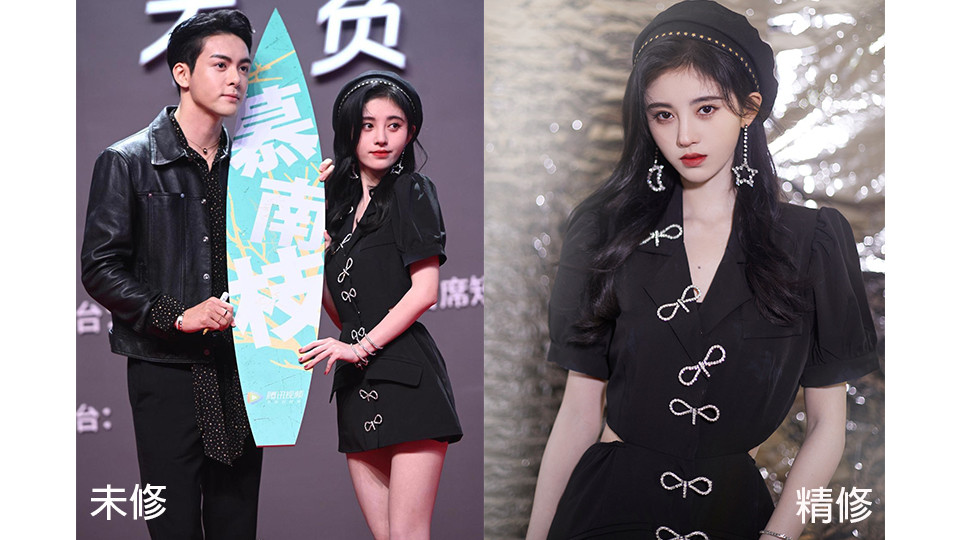 女星紅毯造型未修vs精修6：鞠婧禕