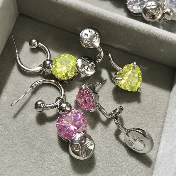 【耳釘耳環】原創設計emoji系列不對稱玩味錶情寶石耳環個性耳釘耳飾