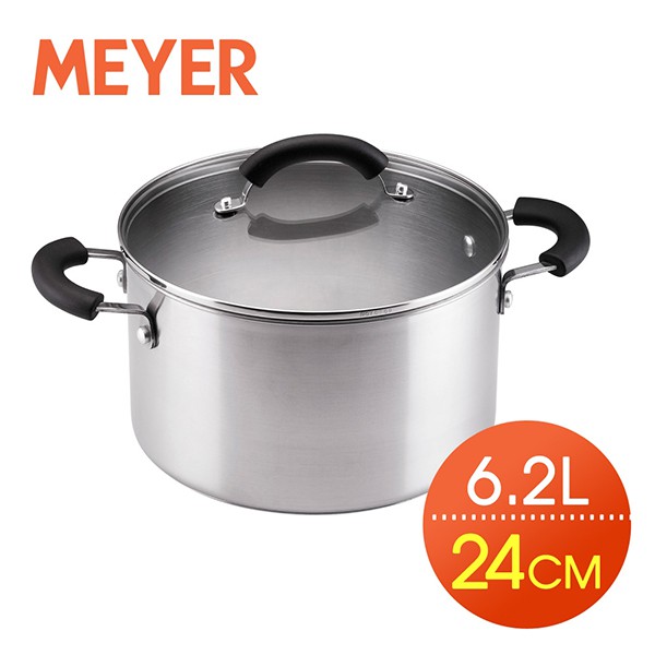 適合天天使用~ 獨特的圈圈紋路更有截油效果，煎煮炒炸萬用鍋，輕鬆享受無負擔美食小確幸!【MEYER】美國美亞日本不銹鋼導磁雙耳湯鍋24CM/6.2L(有蓋)．最實用的容量家戶必備 ．令人驚喜的輕量化鍋