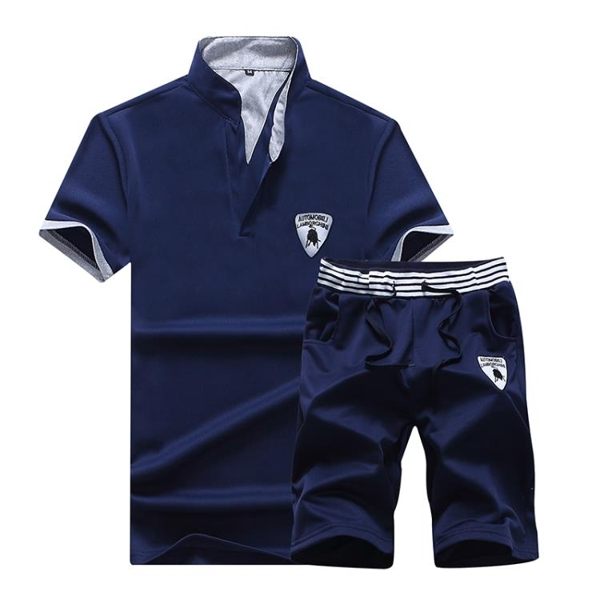 男運動套裝 男透氣運動休閒服套裝boy夏季套裝短袖純色寬鬆