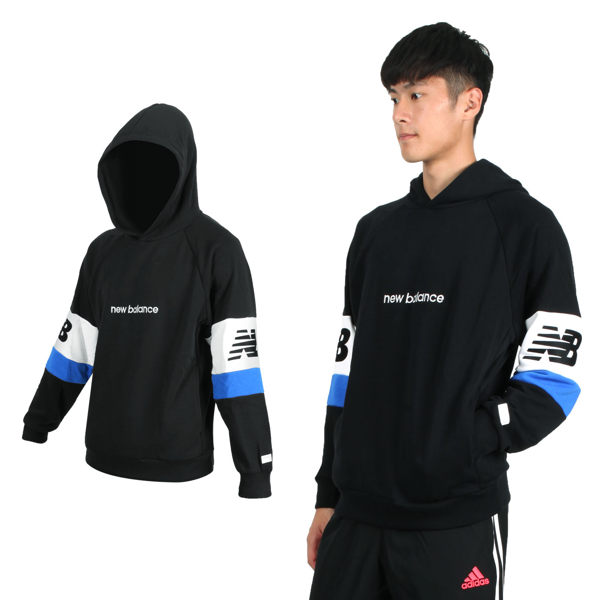NEW BALANCE 男連帽長袖T恤(免運 保暖 帽T 長袖上衣 長T NB≡排汗專家≡